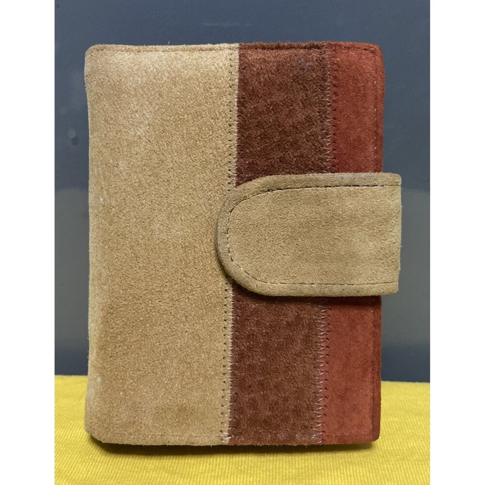 Baronet Vintage 70s Genuine Suede Leather Tri-Color Cowhide Bi-Fold Snap Wallet